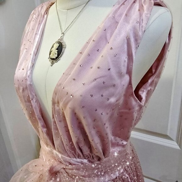 Sugar Thrillz ✦ Pink Sparkle Dress ✦ 3-Way Wear Deep V Sleeveless Sz L NWT - Picture 8 of 16